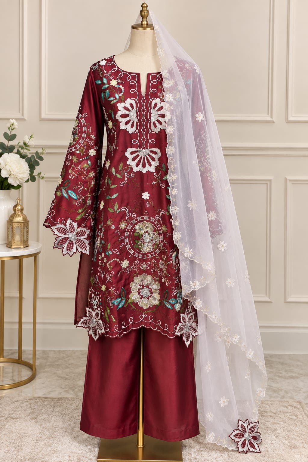 Maroon — Cutwork statement suit