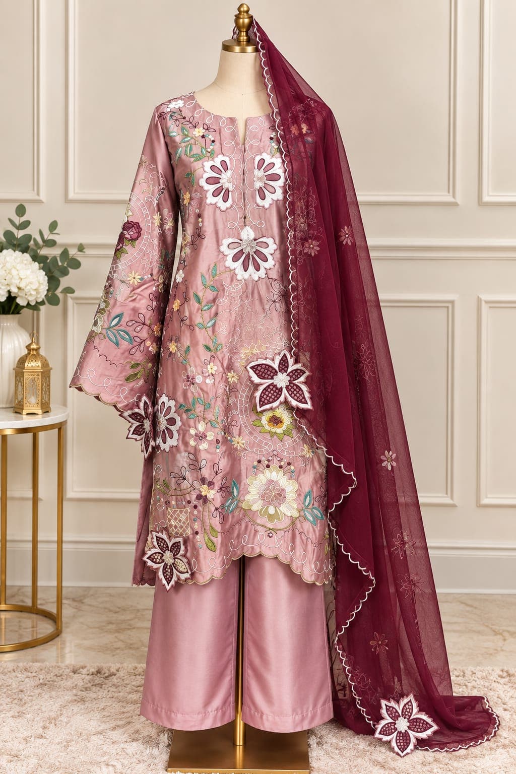 Rose Pink — Cutwork statement suit