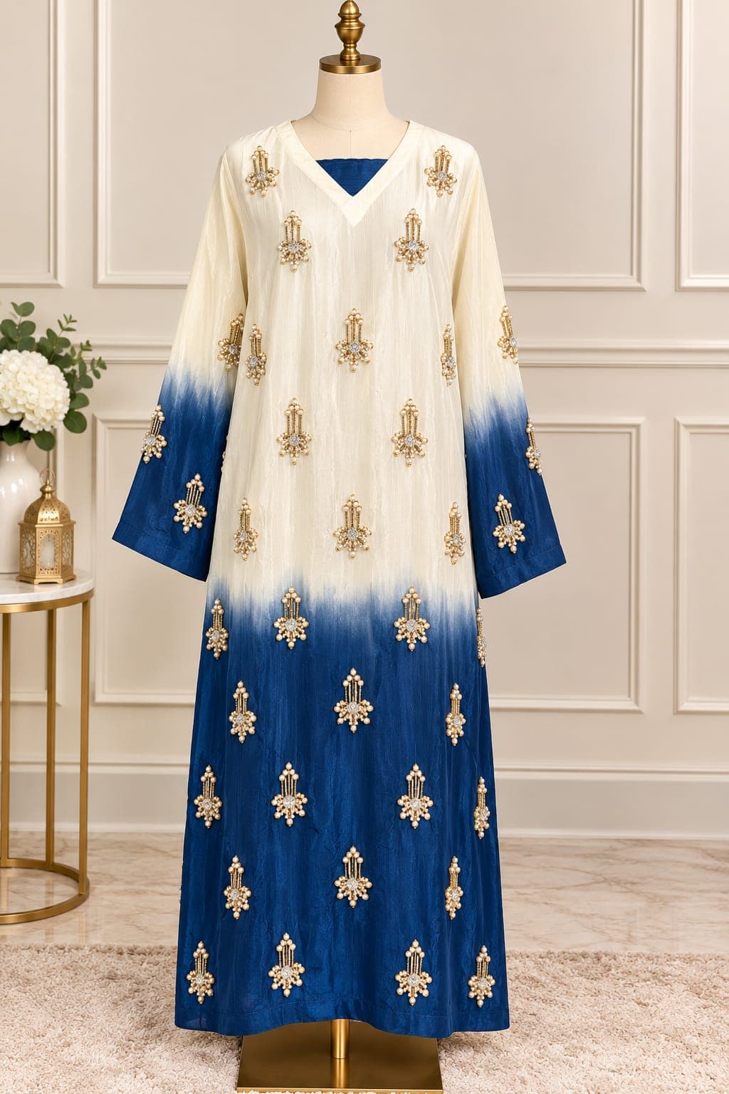 White & Blue — Russian silk dress